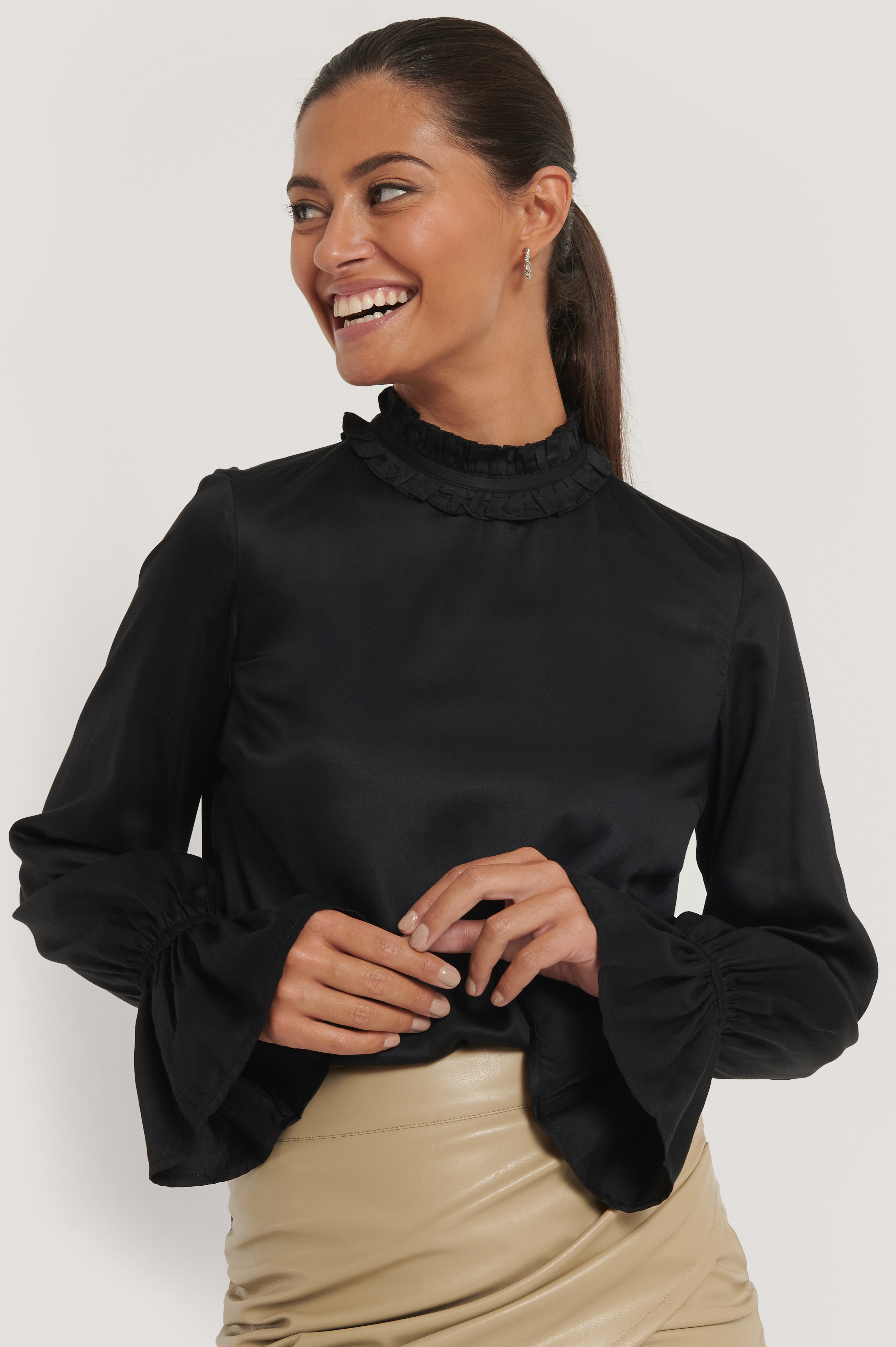 high collar black blouse