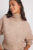 Beige Melange High Neck Chunky Knitted Sweater