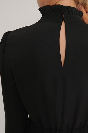 High Neck Elastic Waist Mini Dress Black | NA-KD