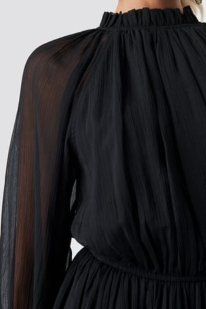 High Neck Elastic Waist Puff Dress Black | NA-KD