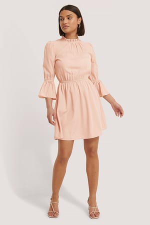 Dusty Pink High Neck Flare Mini Dress