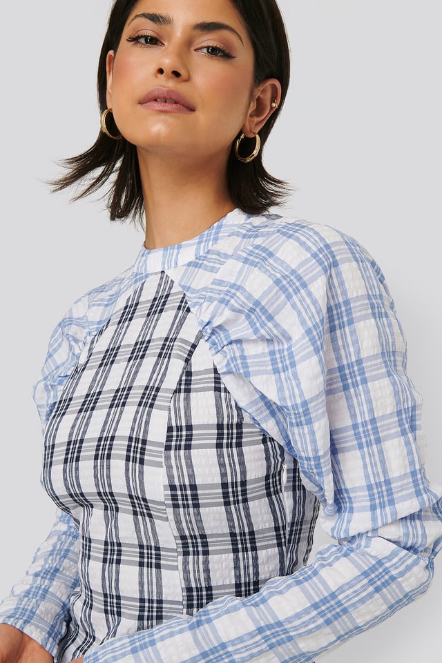 High Neck Gathered Sleeve Dress Mixed