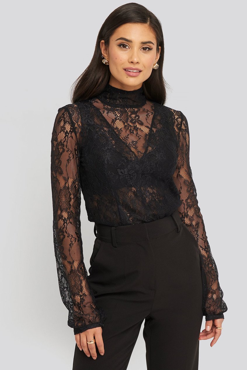 Party Collections Langarmshirts | High Neck Lace Top - XK99038