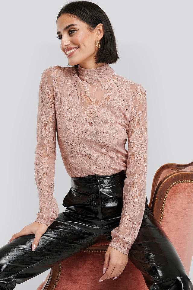 High Neck Lace Top Dusty Pink