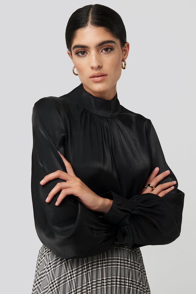 High Neck Loose Fit Blouse Black