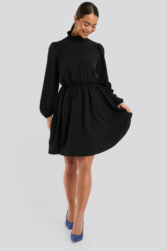 High Neck Mini Dress Deep Black