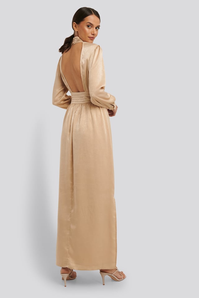 High Neck Open Back Maxi Dress Cream