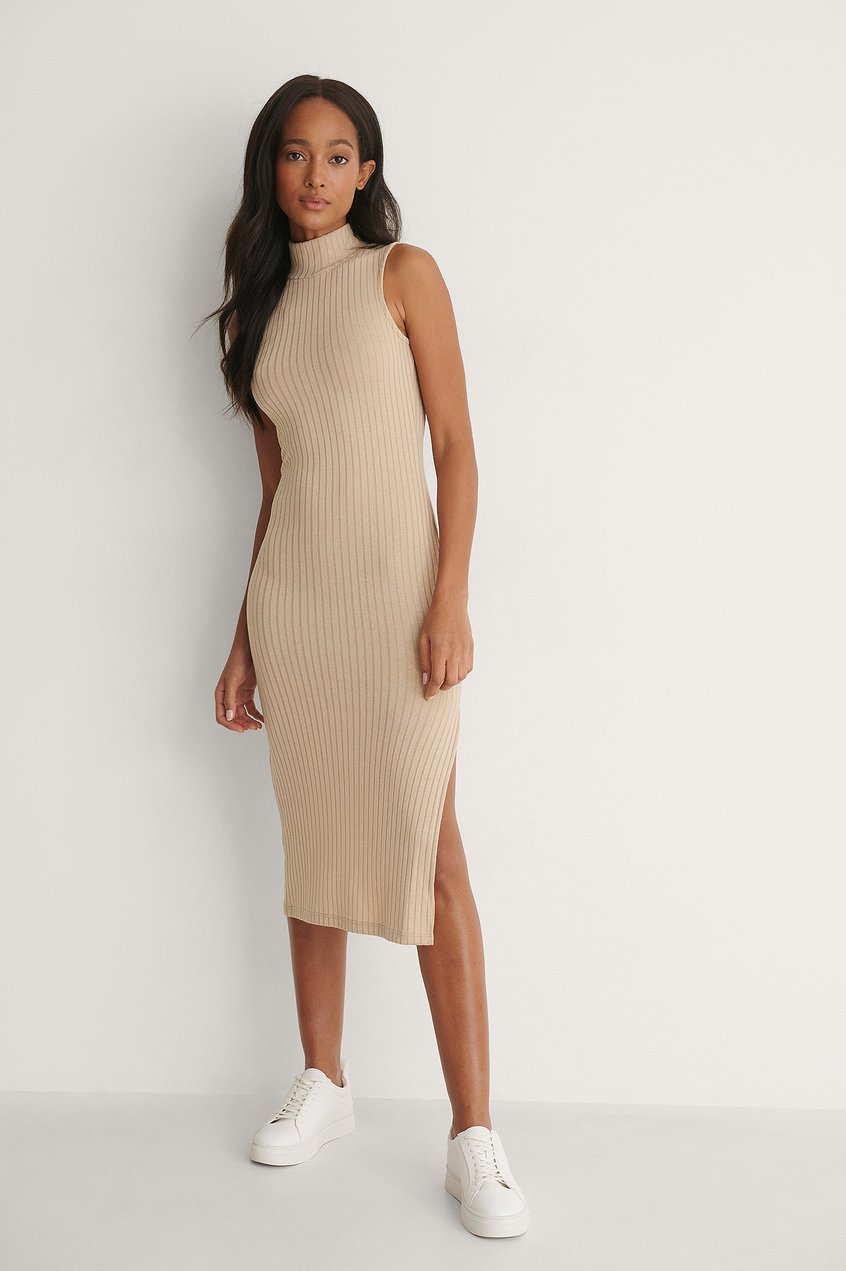 Kleider Jerseykleider | Recyceltes Kleid mit hohem Ausschnitt - QX71087