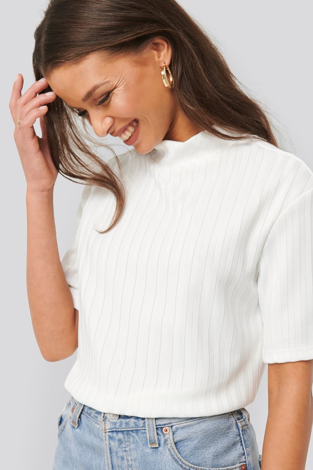 High Neck Ribbed Top Offwhite