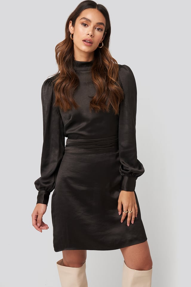 High Neck Satin Dress Black