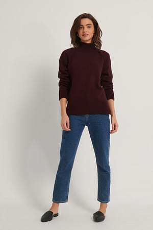 Bordeaux High Neck Side Slit Knitted Sweater