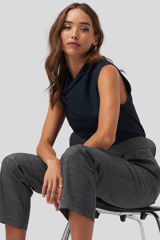 High Neck Sleevless Top Dark Blue