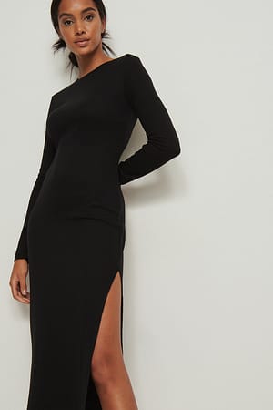 High Neck Slit Dress Black | NA-KD