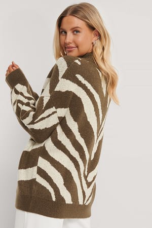 High Neck Zebra Knitted Sweater Multicolor | NA-KD