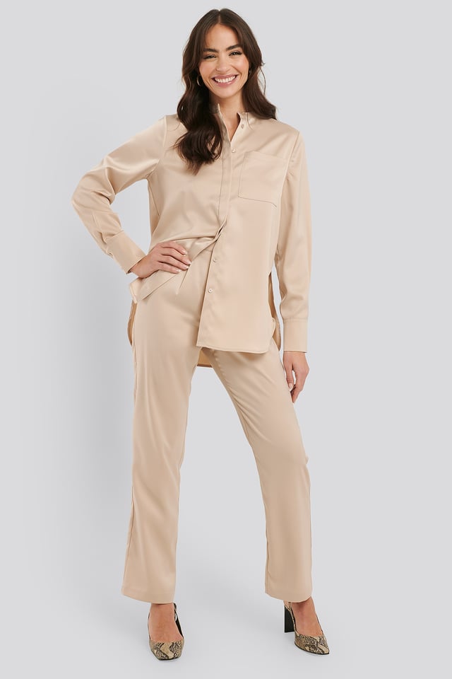 High Rise Satin Pants Sand
