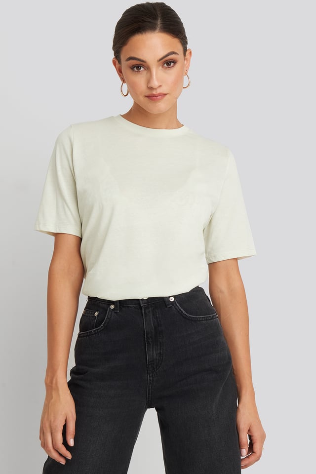 High Round Neck Tee Dusty Light Beige