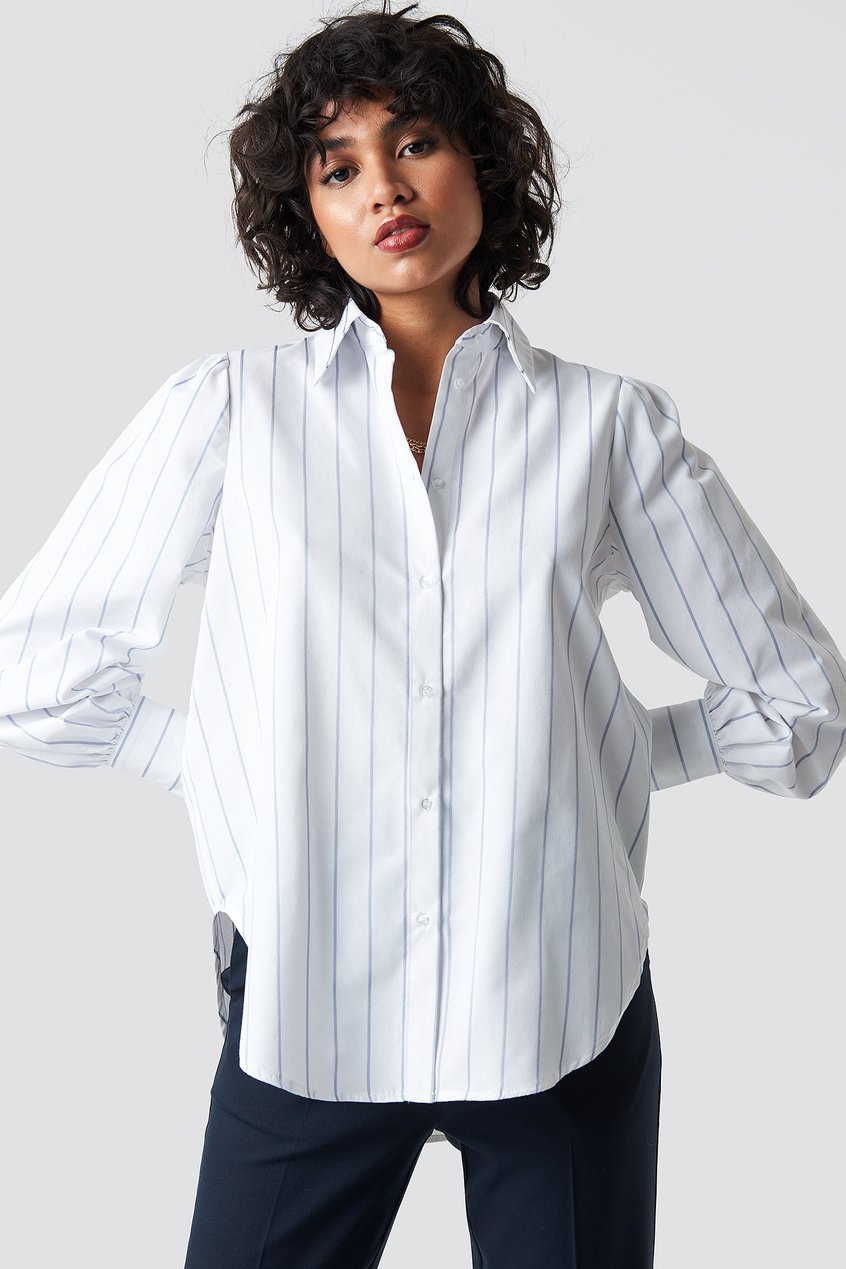 Chemises | Blouses Chemises longues | High Slit Oversized Striped Shirt - ZT27003