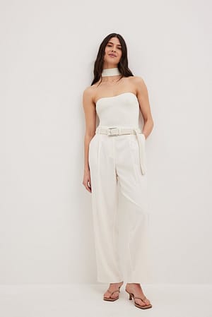 Cream High Waist Ankle Suit Trousers