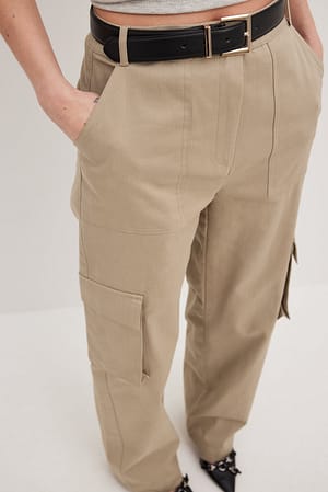Taupe High Waist Cargo Pocket Pants
