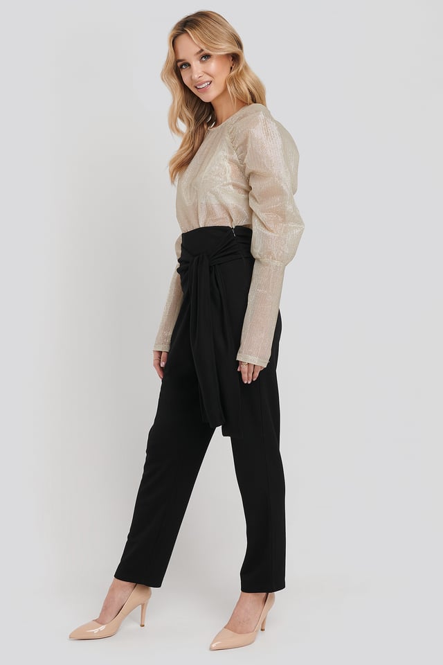 High Waist Crossover Bow Pants Black