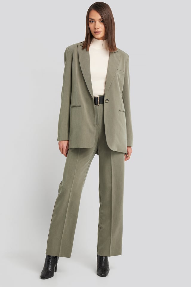 High Waist Darted Pants Dusty Green Melange