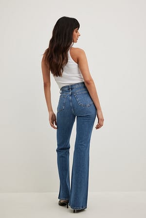 Mid Blue Ausgestellte Jeans mit hoher Taille