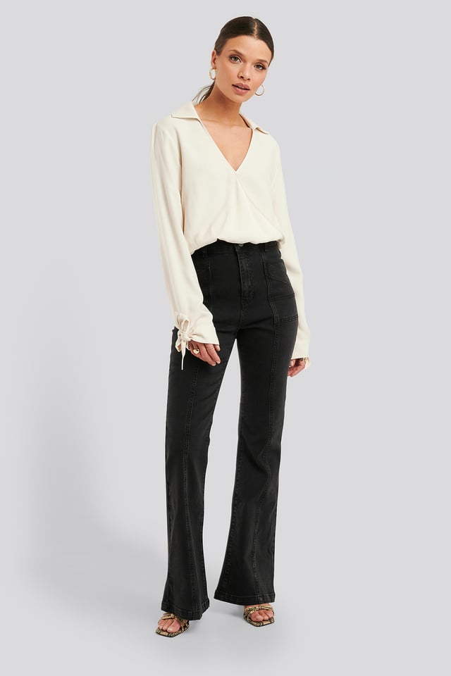 High Waist Front Seam Flare Jeans Grey Wash