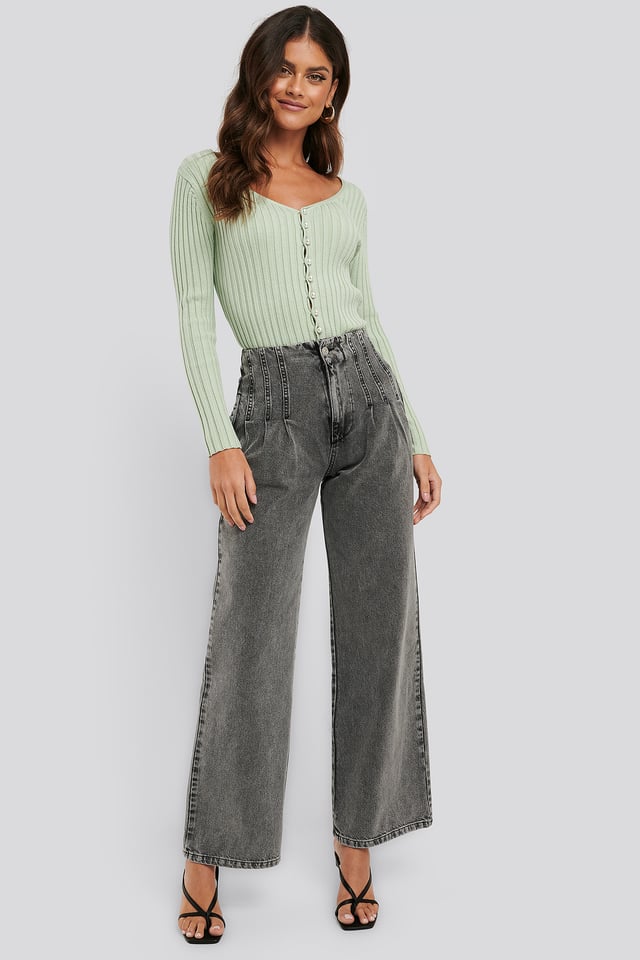 High Waist Loose Fit Jeans Washed Grey