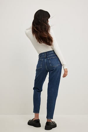 Dark Blue Mom-jeans med hög midja