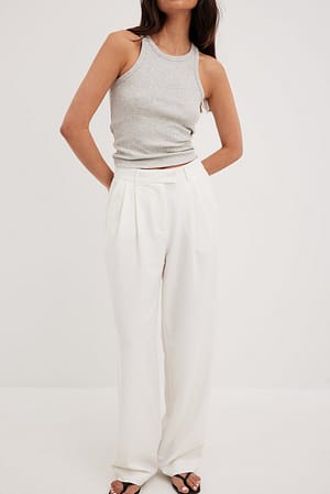 White Pantalon large à plis et taille haute