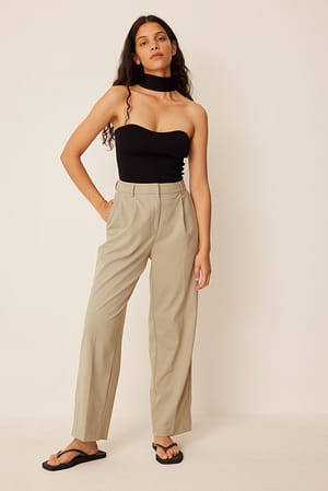 Grey High Waist Ankle Suit Trousers