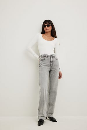 Grey Straight High Waist Jeans