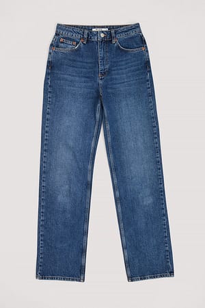 Dark Blue Straight High Waist Jeans