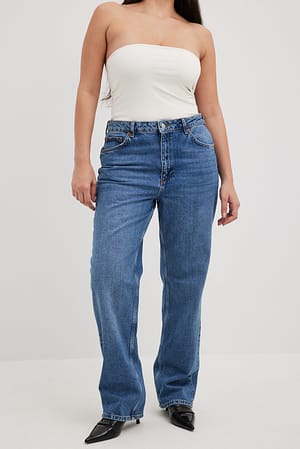 Mid Blue Straight High Waist Jeans