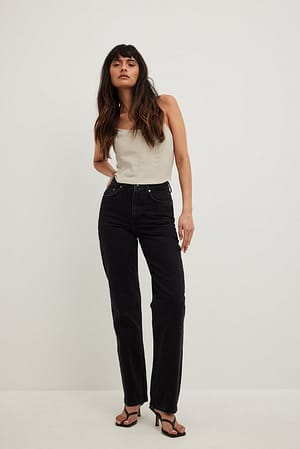 Washed Black Straight High Waist Jeans