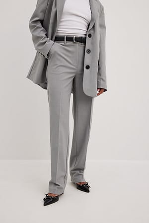 Grey Melerade kostymbyxor med hög midja och raka ben