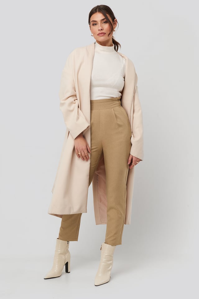 High Waist Straight Pants Beige