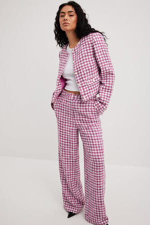 Pink Check Anzughose mit hohem Bund