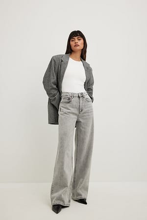 Light Grey Jeans met wijde hoge taille