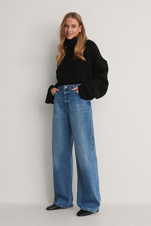 Blue Hohe Taille Weites Bein Jeans