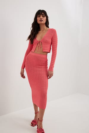 Coral High Waisted Knitted Midi Skirt