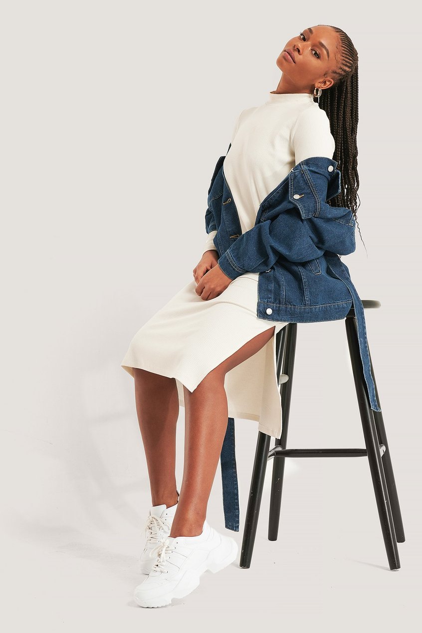 Kleider Langarm Kleider | Recyceltes geripptes Midi-Kleid - KY20680
