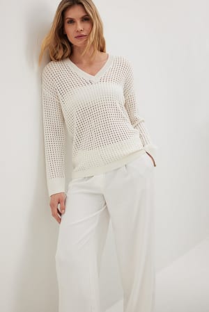 Offwhite Hole Knitted Deep V-Neck Sweater