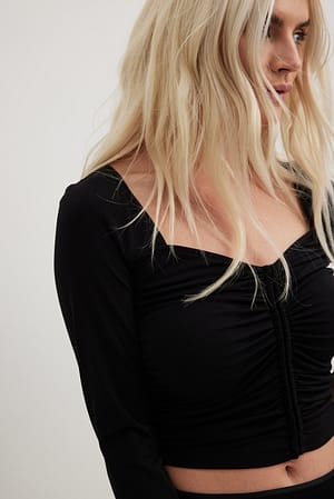 Black Hook And Eye Knitted Long Sleeve Top