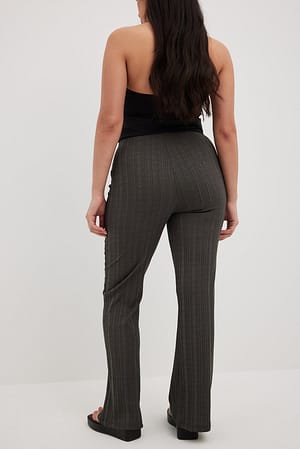 Grey Pantalón de cintura alta con canalé irregular