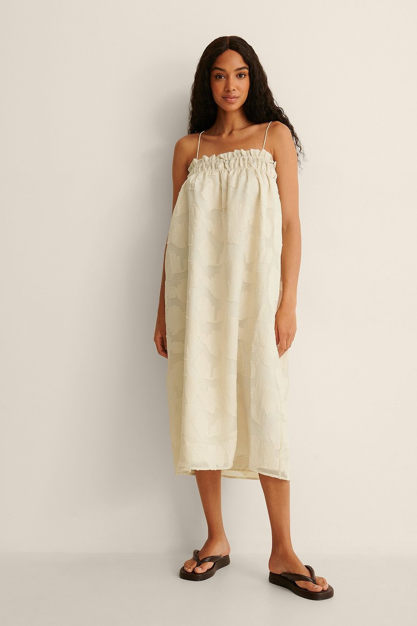 Robes Robes d'été | Robe Mi-Longue Jacquard À Fleurs - UF06439