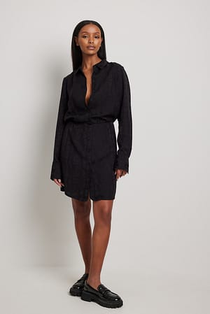 Black NA-KD Jacquard Satin Shirt Dress