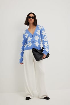Jacquard Knitted Flower Cardigan Outfit