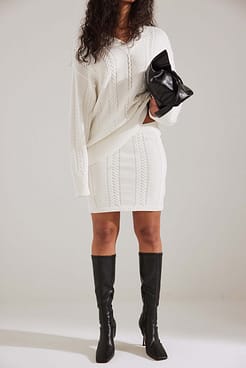 Cable Knitted Mini Skirt Outfit