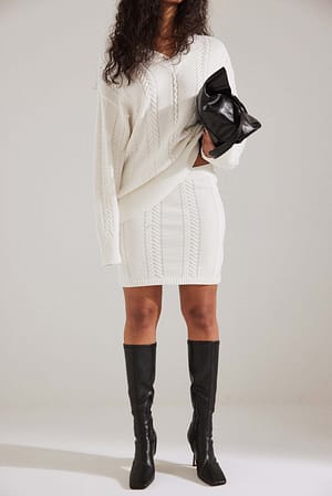 Offwhite Cable Knitted Mini Skirt
